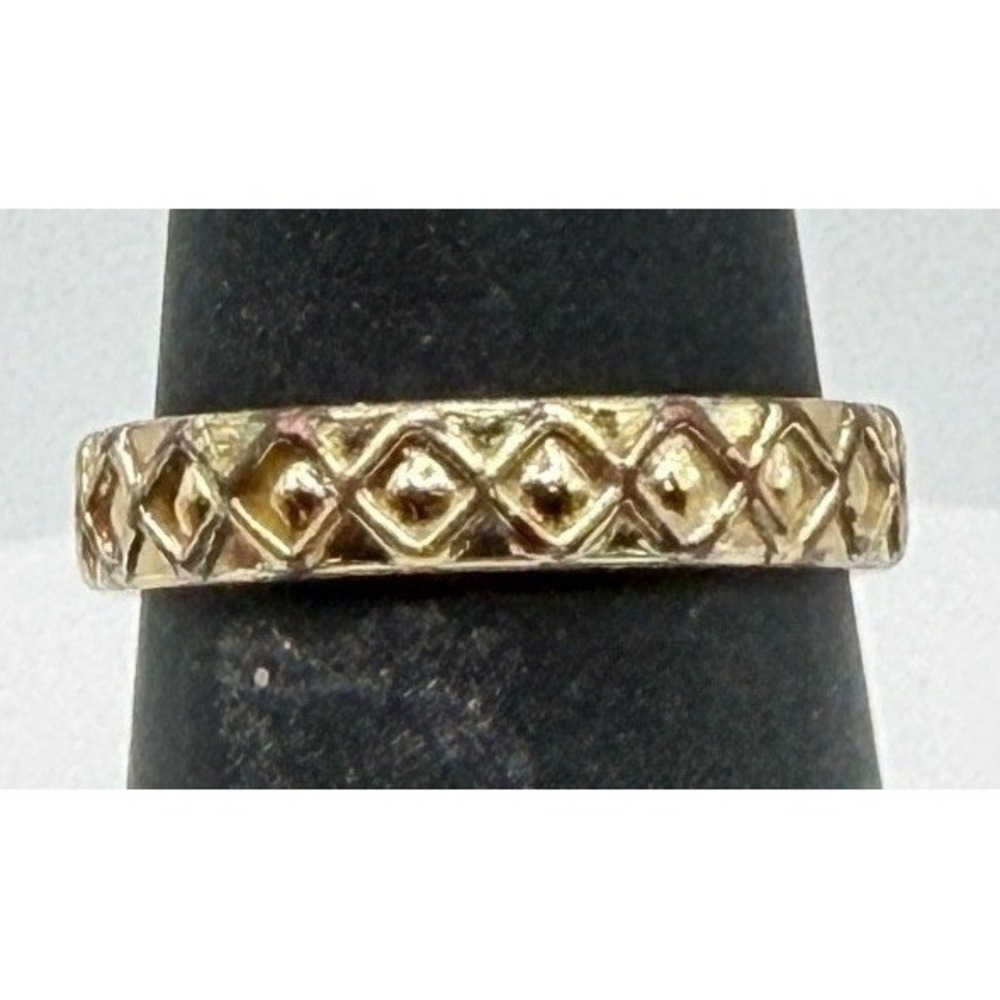 Vintage Gold Tone Lattice‎ Band Ring Size 6 Textured Stackable